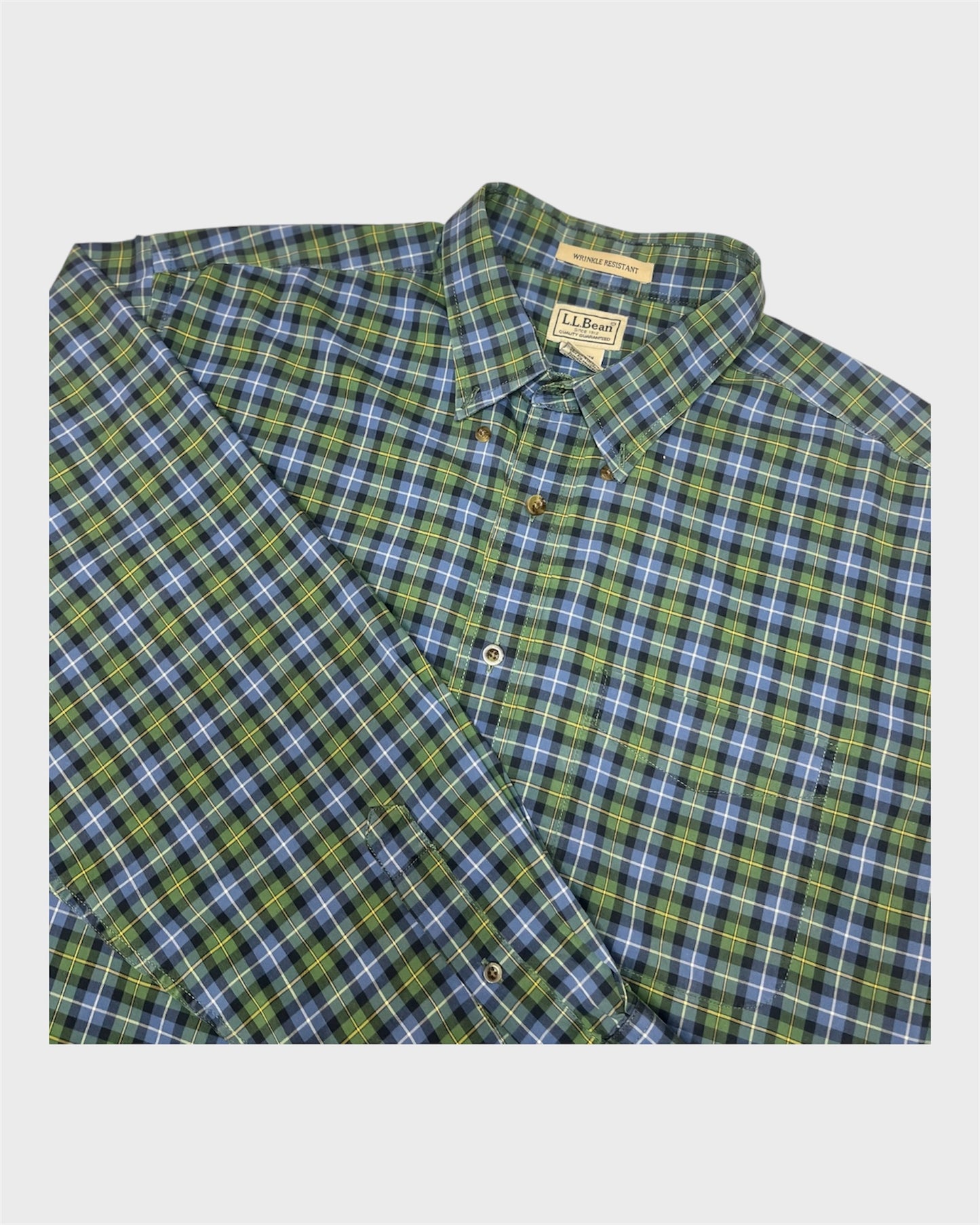 L.L Bean Green and Blue Plaid Shirt