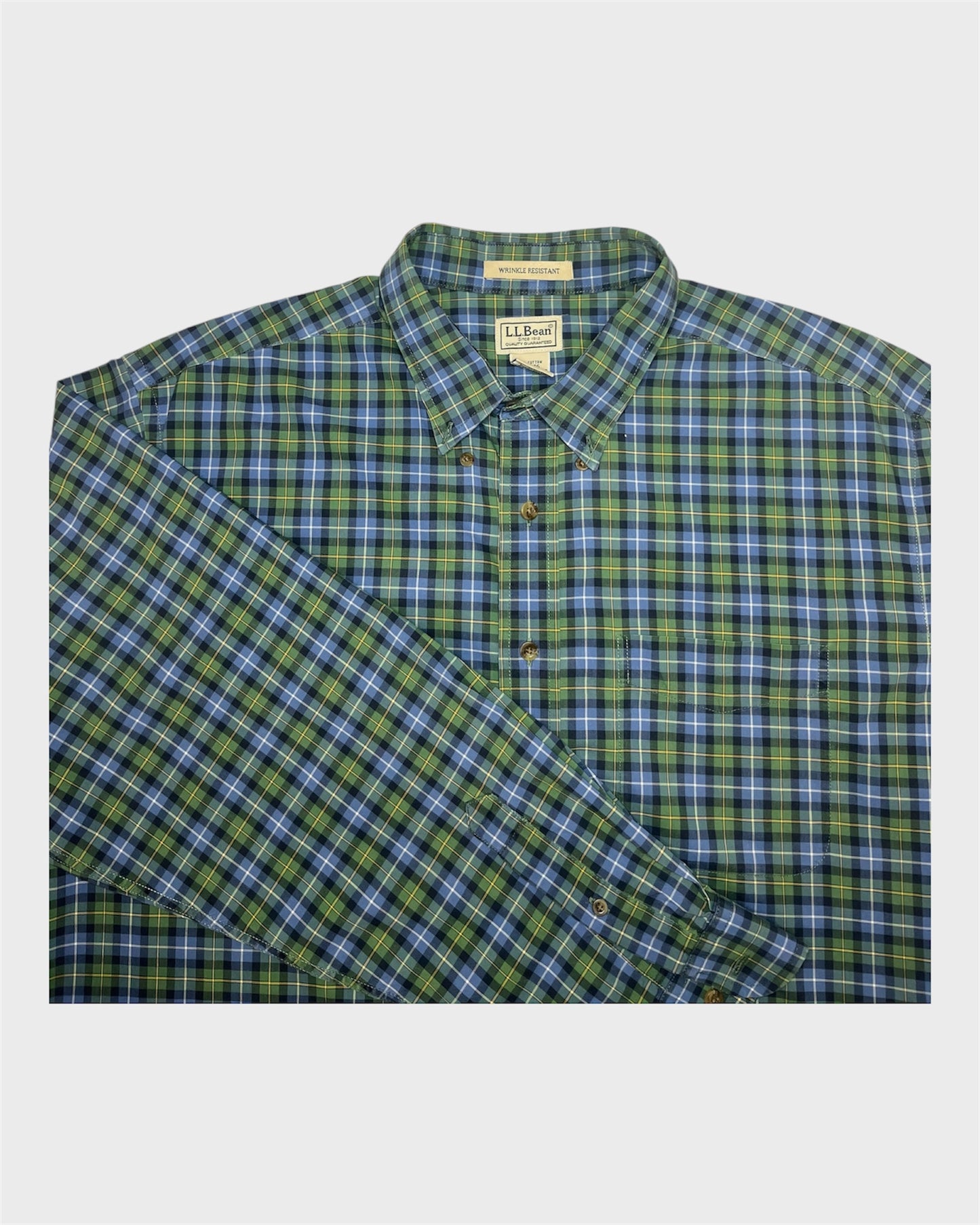 L.L Bean Green and Blue Plaid Shirt