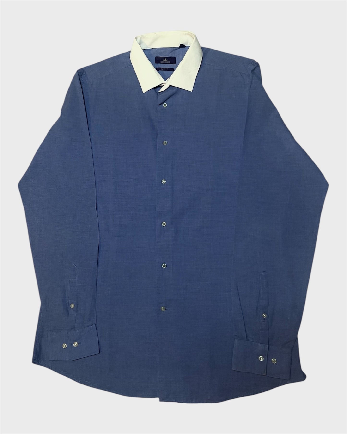 Next Slim Fit Blue Shirt with a White Contrast Collar