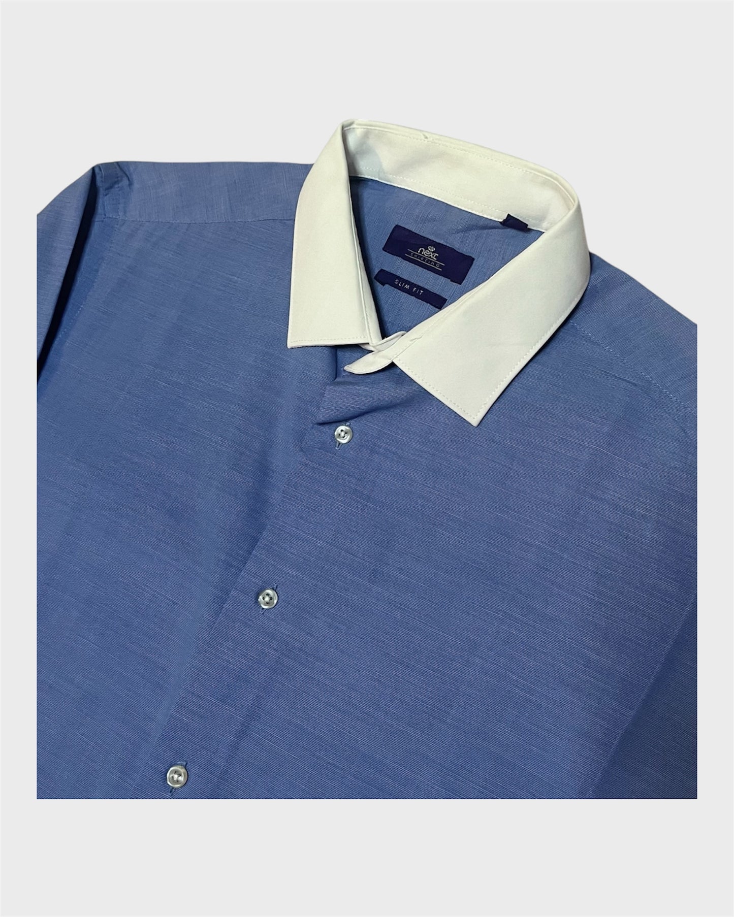 Next Slim Fit Blue Shirt with a White Contrast Collar